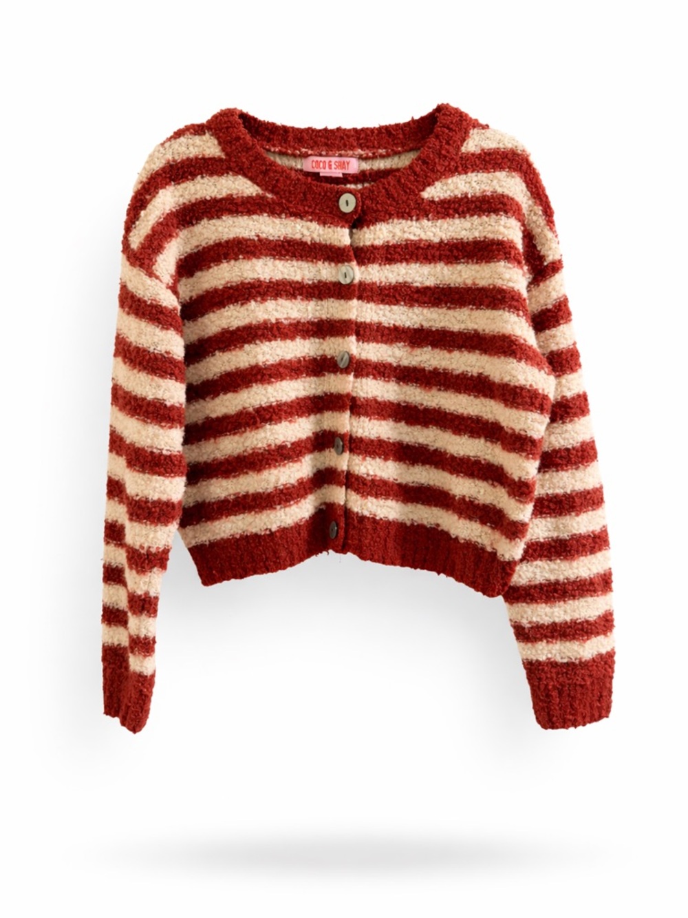 Coco & Shay Textured Button-Front Cardigan in Rust and Cream Striped Size L